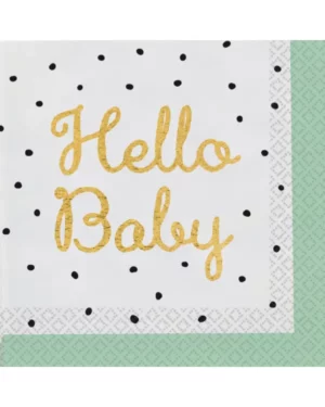 Servietter (16stk): 'Hello Baby'' - Flerfarget - 16,5cm