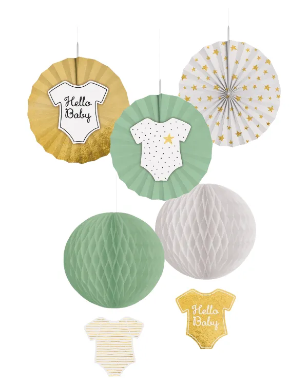 Hengende dekor (5stk): 'Hello Baby'' - Flerfarget