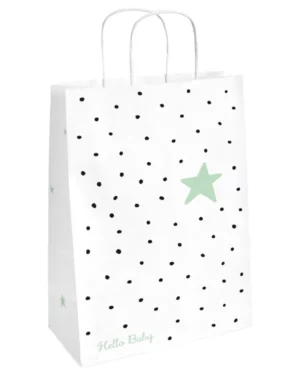 Gavepose / Godteripose (8stk): 'Hello Baby'' - Hvit - 23 x 16cm