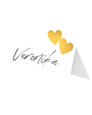 Bordkort (8stk): Med hjerter - Hvit & Gull