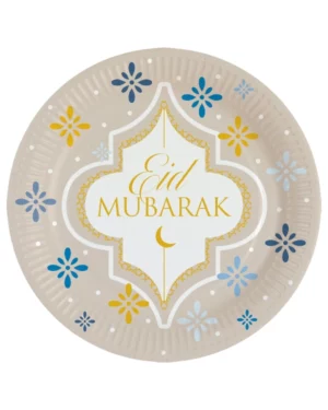 Tallerkener (8stk): 'Eid Mubarak'' - Beige - 23cm
