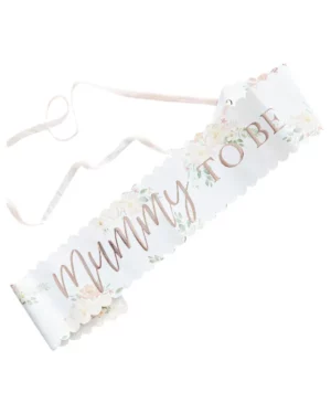 Ordensbånd / Sash: Personlig tekst - "Mummy To Be" - Hvit - 11cm B x 76cm H
