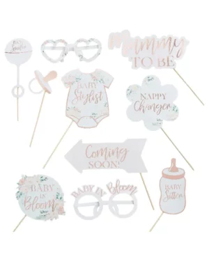 Fotoprops (1stk): Personlig tekst - Baby shower - Hvit, Rosegull