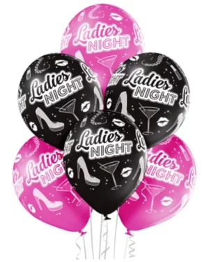 Lateksballonger (6stk): "Ladies Night" - Rosa & Svart - 30cm