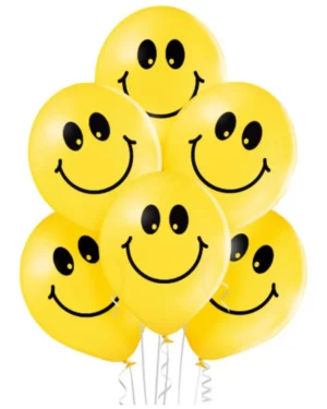 Lateksballonger (6stk): Smilefjes - gul - 30 cm