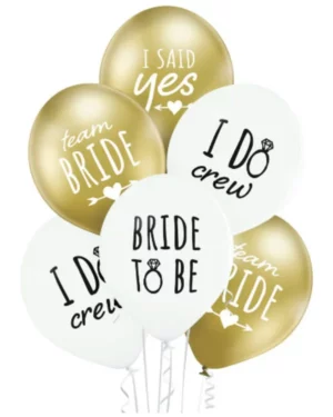 Lateksballonger (6stk): "Bride to be" - Hvit og gull - 30cm