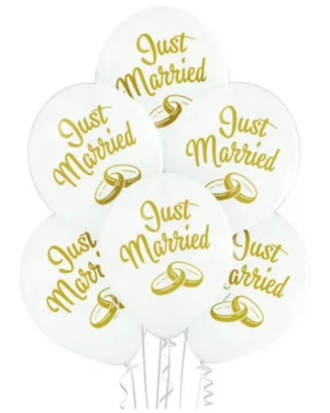 Lateksballonger (6stk): "Just married" - Hvit - 30cm