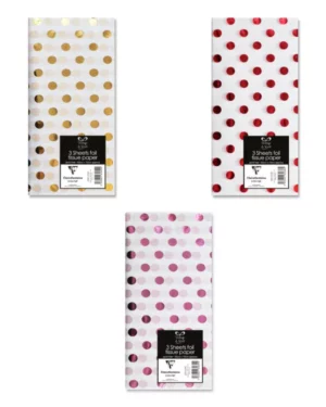 Silkepapir (3stk): Prikker - Flere farger - 50 cm x 70 cm