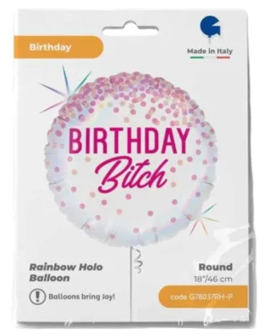 Folieballong: "Birthday Bitch" - med prikker - 46cm