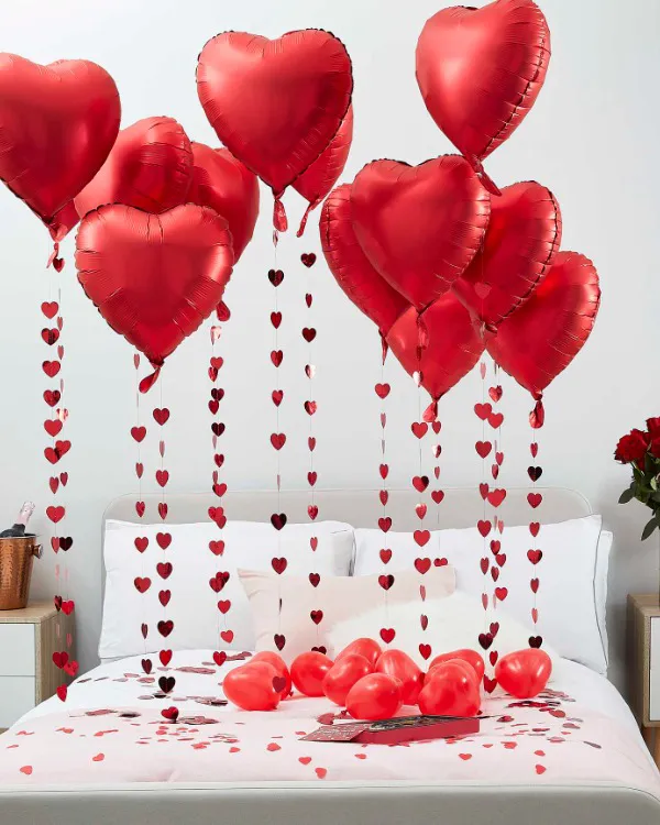 Folieballong (25stk): Hjerte - Valentinsdag ballonger med hjerte tassel - Rød - 45cm - Bilde 2