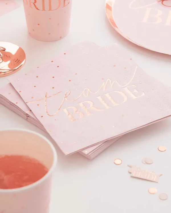 Servietter  (16stk): "Team Bride" Gyldene prikker - Rosa - 16,5cm - Bilde 2