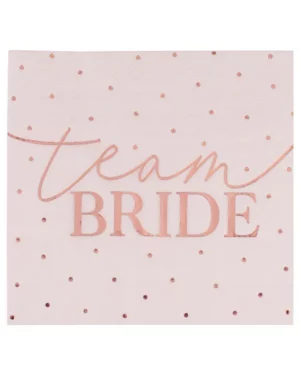 Servietter  (16stk): "Team Bride" Gyldene prikker - Rosa - 16,5cm