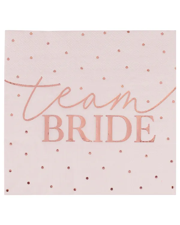 Servietter  (16stk): "Team Bride" Gyldene prikker - Rosa - 16,5cm