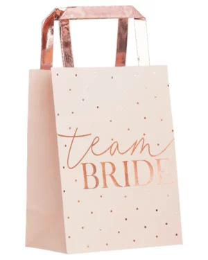Gavepose / Godtepose (5stk): "Team bride" - rosa og rosegull