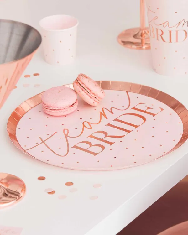 Tallerkener (8stk): "Team bride" - rosa og rosegull - Bilde 2