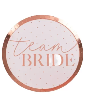 Tallerkener (8stk): "Team bride" - rosa og rosegull