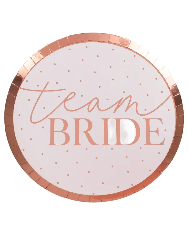 Tallerkener (8stk): "Team bride" - rosa og rosegull