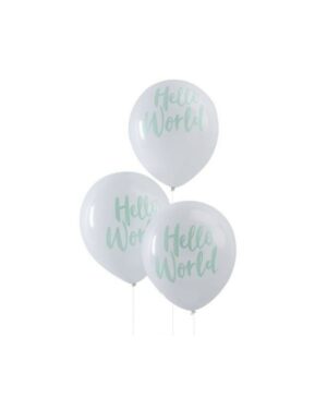 Lateksballonger (10stk): "Hello World" - 30cm