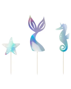 Kaketopp (3stk): Havfrue - iriserende - 24,5cm