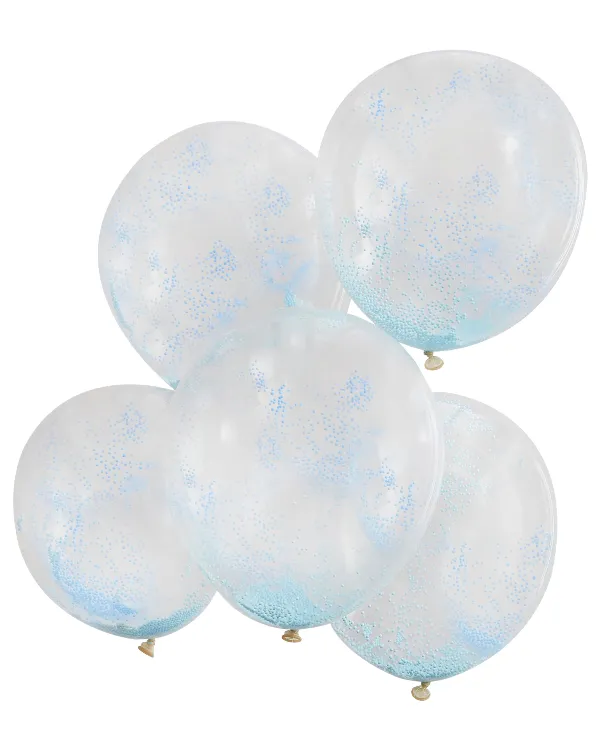 Konfettiballonger (5stk): Skum kuler i pastel - Lys blå - 30cm