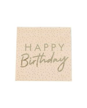 Servietter (16stk): "Happy Birthday" med prikker - 16,5cm