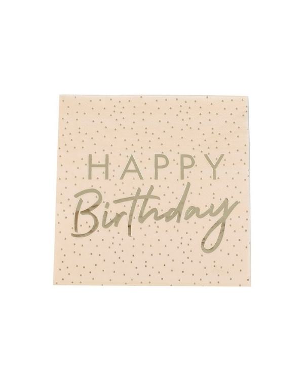 Servietter (16stk): "Happy Birthday" med prikker - 16,5cm