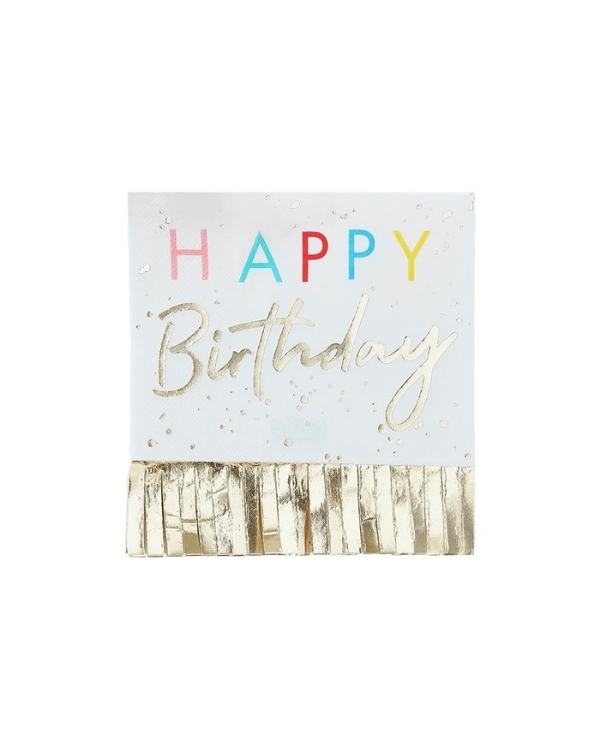 Servietter (16stk): "Happy Birthday" - 16cm