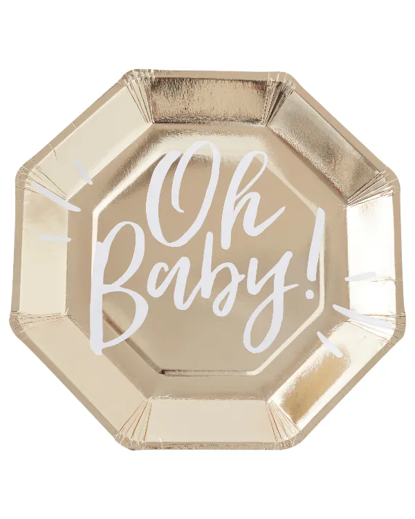 Tallerkener  (8stk): "Oh Baby!" - Gull - 25cm