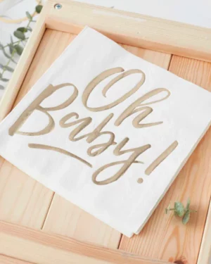 Servietter (8stk): "Oh Baby!" - Gull - 16,5cm