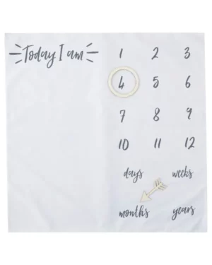 Teppe: Baby milepæl teppe (Minne for livet) - Hvit - 1m B x 1m H