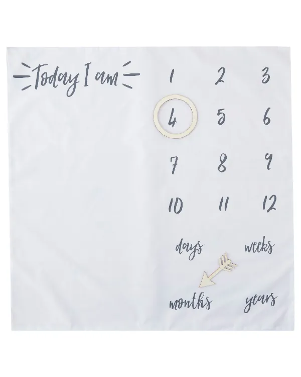 Teppe: Baby milepæl teppe (Minne for livet) - Hvit - 1m B x 1m H