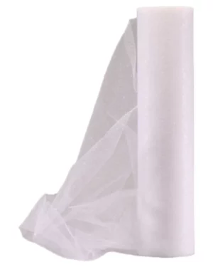 Tulle (tyll): Glitter - Gjennomsiktig, Hvit & Sølv - 300mm x 23m