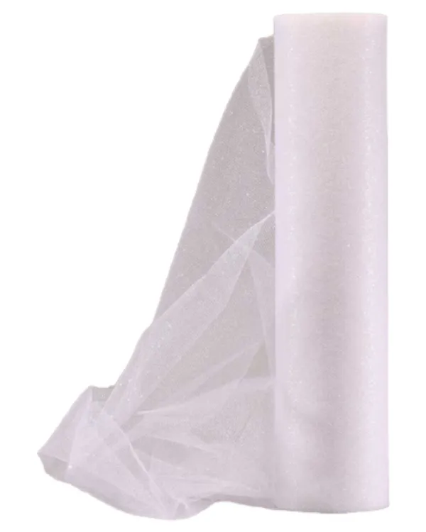 Tulle (tyll): Glitter - Gjennomsiktig, Hvit & Sølv - 300mm x 23m