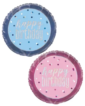 Folieballong : "Happy Birthday" med prikker - Flere Farger - 46cm