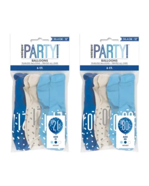 Lateksballonger (6stk): Blå og Sølv - Flere Tall - 30cm