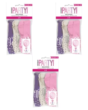 Lateksballonger (6stk): Rosa og Sølv - Flere Tall - 30cm