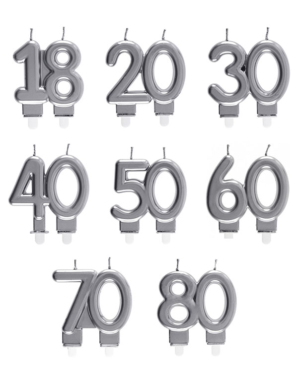 Kakelys / Tallys: Sølv - Ulike tall - 9cm