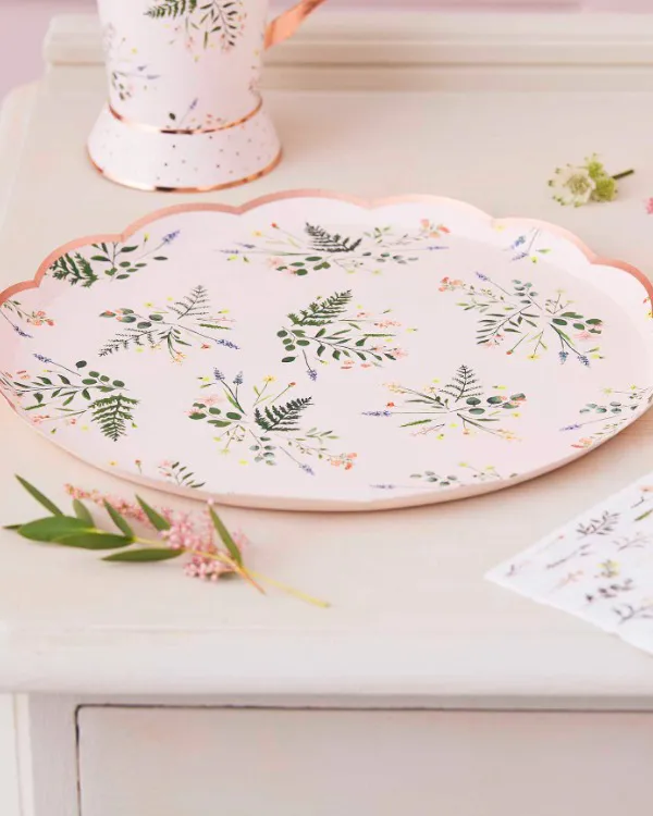 Tallerkener  (8stk): Blomstertrykk servietter med gyllen kant - Hvit - 21,5 - Bilde 2