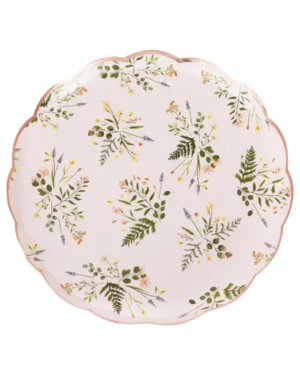 Tallerkener  (8stk): Blomstertrykk servietter med gyllen kant - Hvit - 21,5