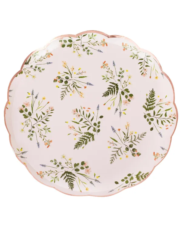 Tallerkener  (8stk): Blomstertrykk servietter med gyllen kant - Hvit - 21,5