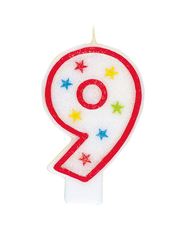 Kakelys / Tallys: "9" - Stjerner - 8cm