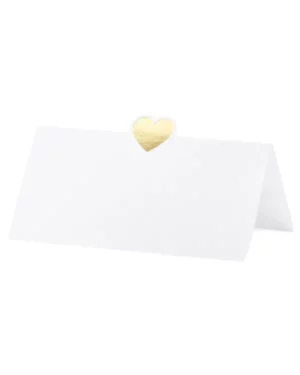 Bordkort (10stk): Med hjerte - Hvit & Gull - 10x5cm