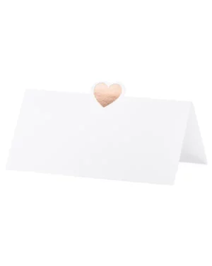 Bordkort (10stk): Med hjerte - Hvit & Rosegull - 10x5cm