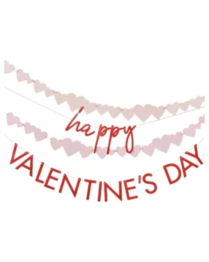 Banner / Girlander: Hjerter "Happy valentine's day" - Rød - 2,5m