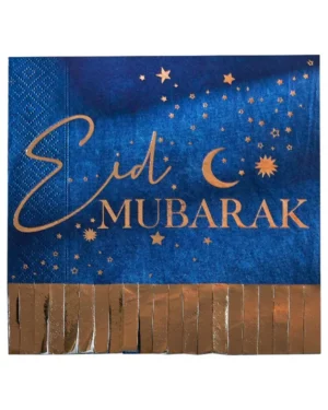 Servietter  (16stk): Eid - "Eid mubarak" måne og stjerner - blå - 17cm H x 18cm B