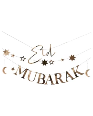 Banner / Girlander: Eid - "Eid mubarak" måne og stjerner - blå - 1,5m