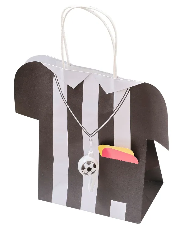 Gavepose / Godtepose (5stk): Dommer - med fløyte og kort - svart - 30,8cm D x 16,4cm B x 4,8cm D