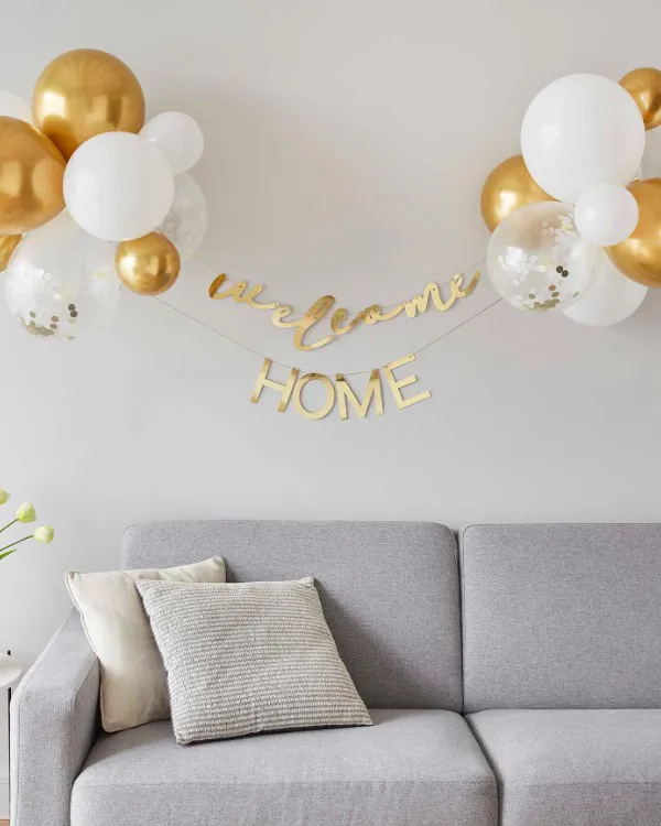 Girlander / Banner: Gjør-det-selv (DIY) med "Welcome Home" - Gull & Hvit - Bilde 2