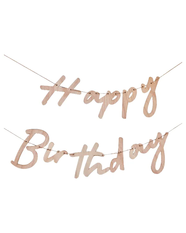 Banner / Girlander: "Happy birthday" i tre - Trefarget - 1,5m