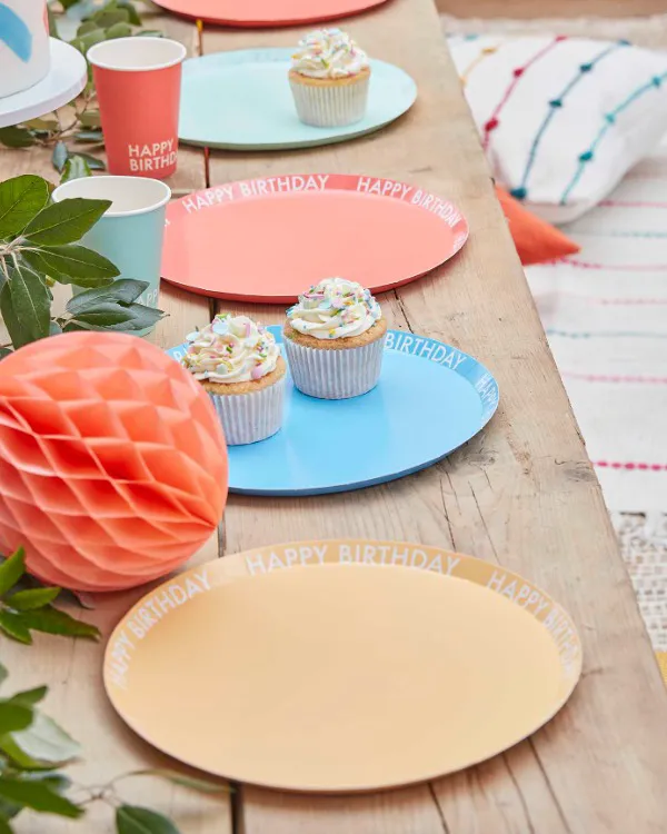 Tallerkener  (8stk): "Happy Birthday" - Pastel - Fargerik - 25cm - Bilde 2